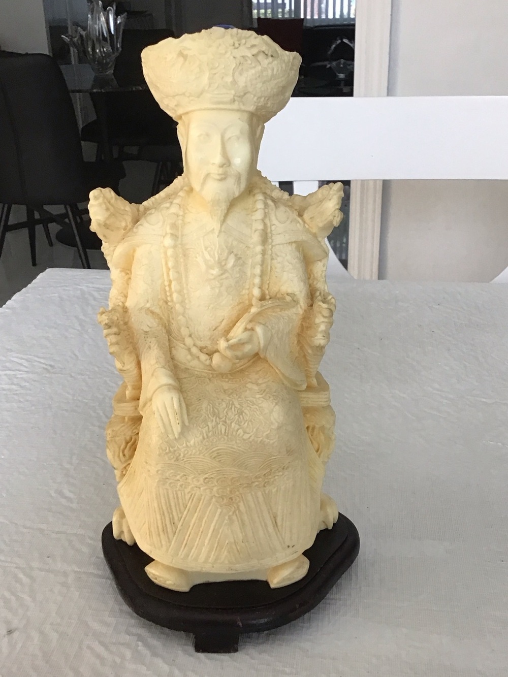 Antique-Style Carved Seated Figurine in Ivory Tone. #157